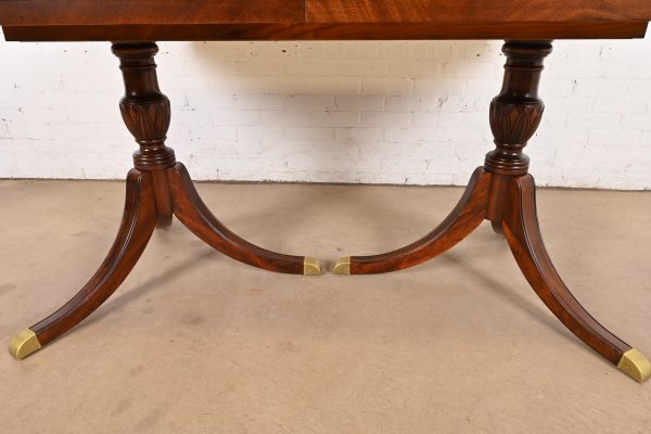 Drexel Georgian Mahogany Double Pedestal Extension Dining Table, Newly Refinished - Image 9