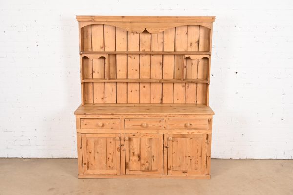 Antique Rustic Pine Sideboard Buffet With Hutch Top - Image 2