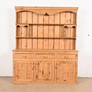 Antique Rustic Pine Sideboard Buffet With Hutch Top