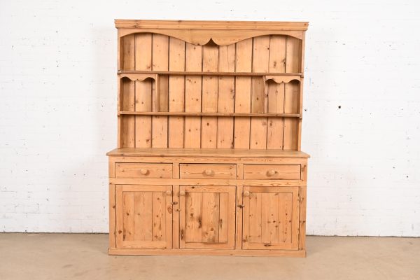Antique Rustic Pine Sideboard Buffet With Hutch Top