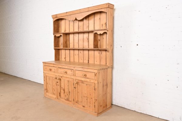 Antique Rustic Pine Sideboard Buffet With Hutch Top - Image 3