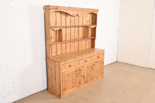 Antique Rustic Pine Sideboard Buffet With Hutch Top - Image 4