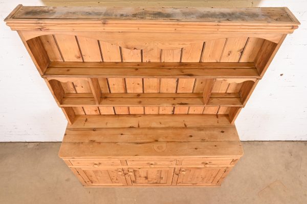 Antique Rustic Pine Sideboard Buffet With Hutch Top - Image 9