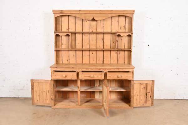 Antique Rustic Pine Sideboard Buffet With Hutch Top - Image 5