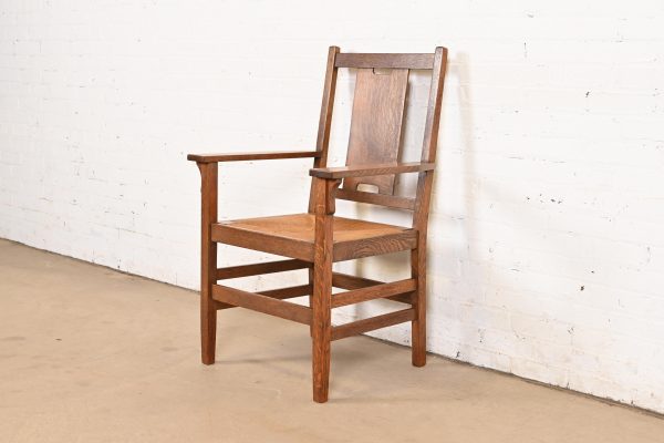 Gustav Stickley Antique Mission Oak Arts & Crafts H-Back Dining Chairs With Rush Seats, Set of Eight - Image 8