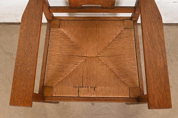 Gustav Stickley Antique Mission Oak Arts & Crafts H-Back Dining Chairs With Rush Seats, Set of Eight - Image 10