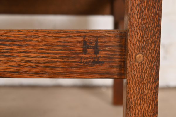 Gustav Stickley Antique Mission Oak Arts & Crafts H-Back Dining Chairs With Rush Seats, Set of Eight - Image 11