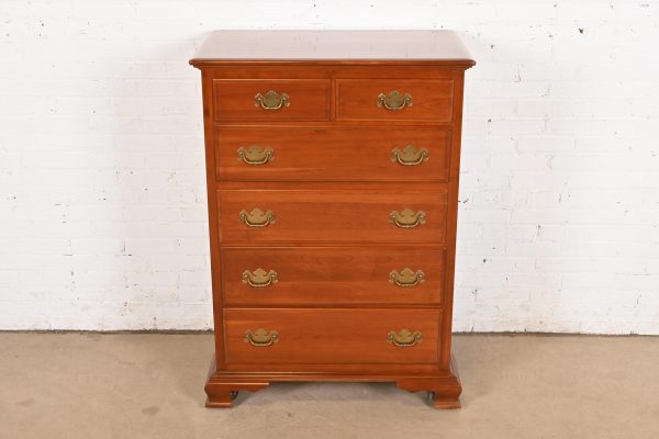 Ethan Allen Early American Solid Cherry Wood Six-Drawer Highboy Dresser - Image 2