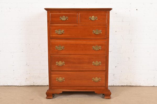 Ethan Allen Early American Solid Cherry Wood Six-Drawer Highboy Dresser