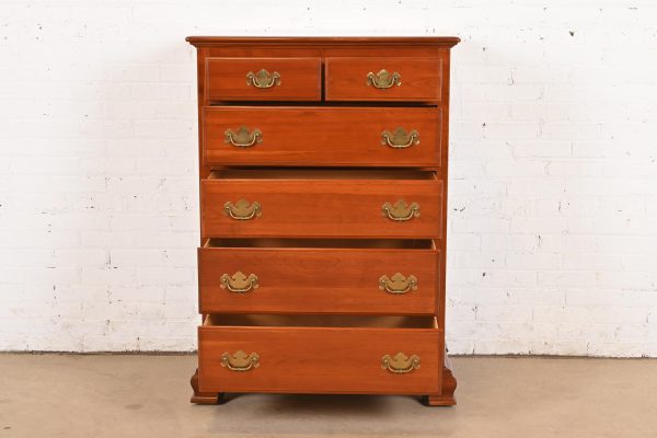 Ethan Allen Early American Solid Cherry Wood Six-Drawer Highboy Dresser - Image 5