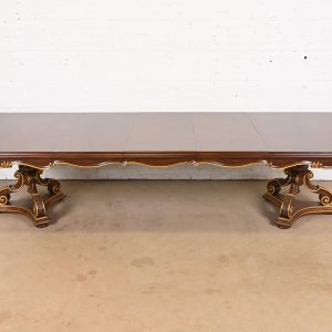 Karges French Regency Louis XVI Burled Walnut Double Pedestal Extension Dining Table, Newly Refinished