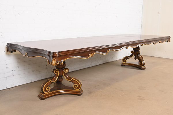 Karges French Regency Louis XVI Burled Walnut Double Pedestal Extension Dining Table, Newly Refinished - Image 4