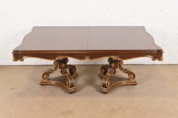Karges French Regency Louis XVI Burled Walnut Double Pedestal Extension Dining Table, Newly Refinished - Image 7