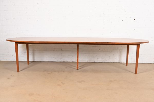Directional Mid-Century Modern Cherry and Burl Wood Extension Dining Table, Newly Refinished - Image 3