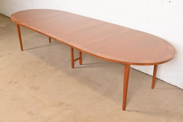 Directional Mid-Century Modern Cherry and Burl Wood Extension Dining Table, Newly Refinished