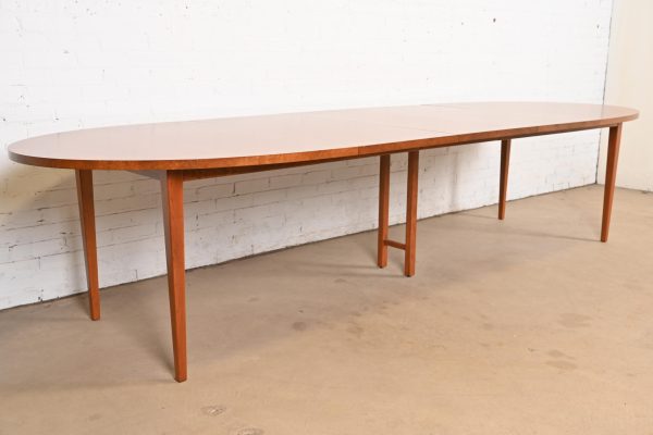 Directional Mid-Century Modern Cherry and Burl Wood Extension Dining Table, Newly Refinished - Image 4