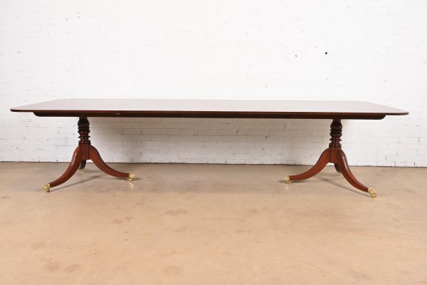 Baker Furniture Georgian Banded Mahogany Double Pedestal Extension Dining Table, Newly Refinished - Image 3