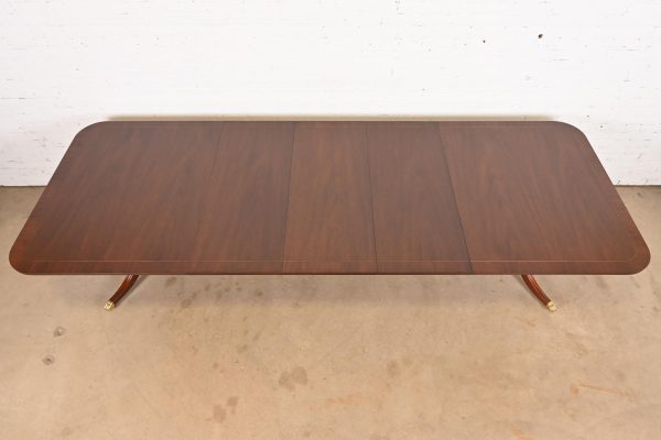 Baker Furniture Georgian Banded Mahogany Double Pedestal Extension Dining Table, Newly Refinished - Image 5
