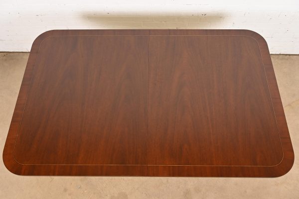 Baker Furniture Georgian Banded Mahogany Double Pedestal Extension Dining Table, Newly Refinished - Image 8