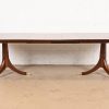 Baker Furniture Style Georgian Banded Mahogany Double Pedestal Extension Dining Table, Newly Refinished - Image 3