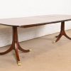 Baker Furniture Style Georgian Banded Mahogany Double Pedestal Extension Dining Table, Newly Refinished - Image 4