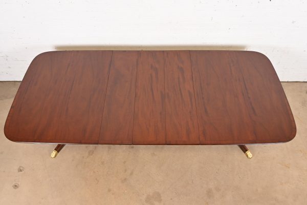 Baker Furniture Style Georgian Banded Mahogany Double Pedestal Extension Dining Table, Newly Refinished - Image 5