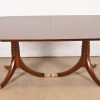 Baker Furniture Style Georgian Banded Mahogany Double Pedestal Extension Dining Table, Newly Refinished - Image 6