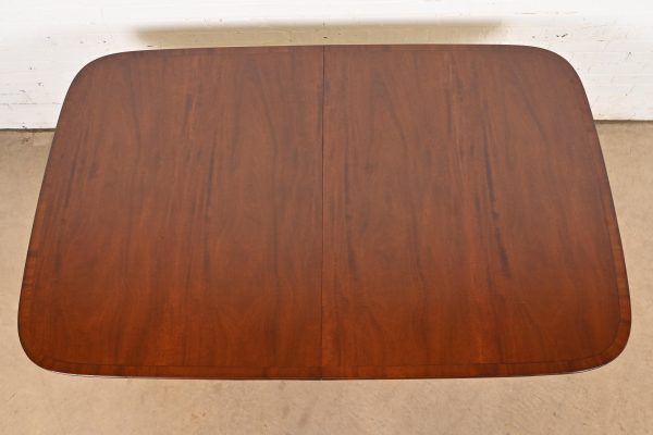 Baker Furniture Style Georgian Banded Mahogany Double Pedestal Extension Dining Table, Newly Refinished - Image 8