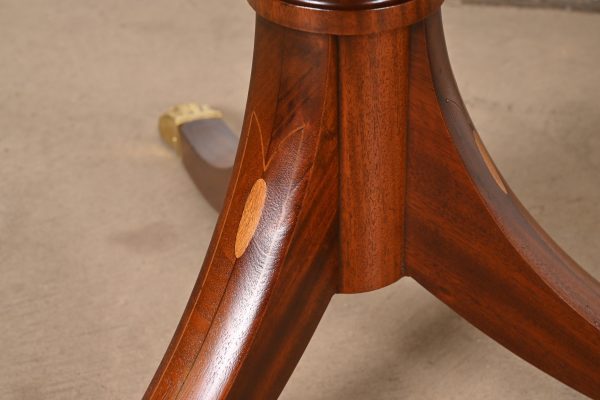 Baker Furniture Style Georgian Banded Mahogany Double Pedestal Extension Dining Table, Newly Refinished - Image 9