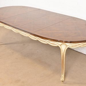 Karges French Provincial Louis XV Walnut and Parcel Painted Extension Dining Table, Circa 1960s