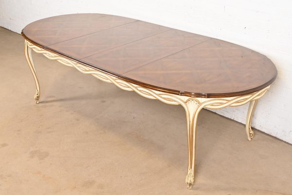 Karges French Provincial Louis XV Walnut and Parcel Painted Extension Dining Table, Circa 1960s