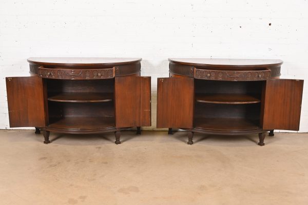 Baker Furniture French Regency Louis XVI Mahogany and Inlaid Marquetry Demilune Consoles or Bar Cabinets, Circa 1960s - Image 5