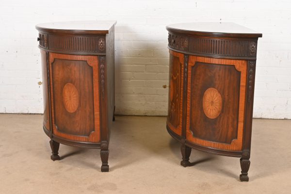 Baker Furniture French Regency Louis XVI Mahogany and Inlaid Marquetry Demilune Consoles or Bar Cabinets, Circa 1960s - Image 10