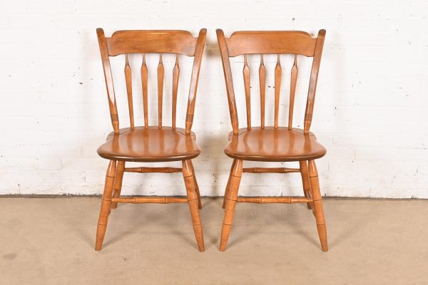 Ethan Allen American Carved Solid Maple Spindle Back Dining Chairs or Side Chairs, Pair - Image 3