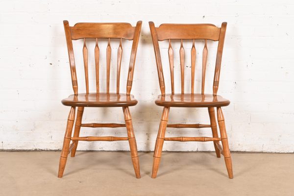 Ethan Allen American Carved Solid Maple Spindle Back Dining Chairs or Side Chairs, Pair - Image 2