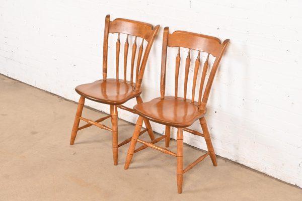 Ethan Allen American Carved Solid Maple Spindle Back Dining Chairs or Side Chairs, Pair - Image 4