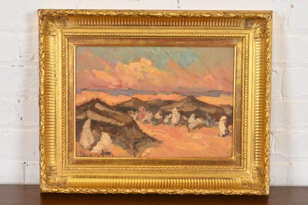 Original Signed Desert Landscape Oil Painting in Carved Giltwood Frame