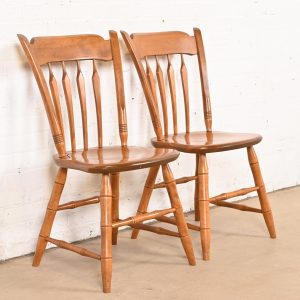 Ethan Allen American Carved Solid Maple Spindle Back Dining Chairs or Side Chairs, Pair