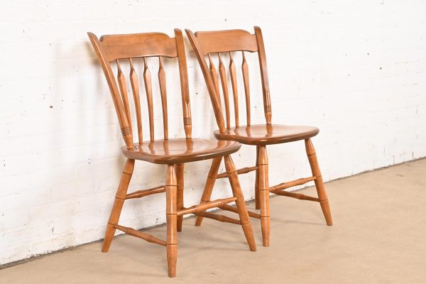Ethan Allen American Carved Solid Maple Spindle Back Dining Chairs or Side Chairs, Pair
