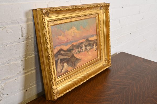 Original Signed Desert Landscape Oil Painting in Carved Giltwood Frame - Image 4
