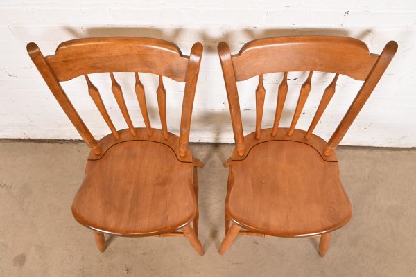 Ethan Allen American Carved Solid Maple Spindle Back Dining Chairs or Side Chairs, Pair - Image 5