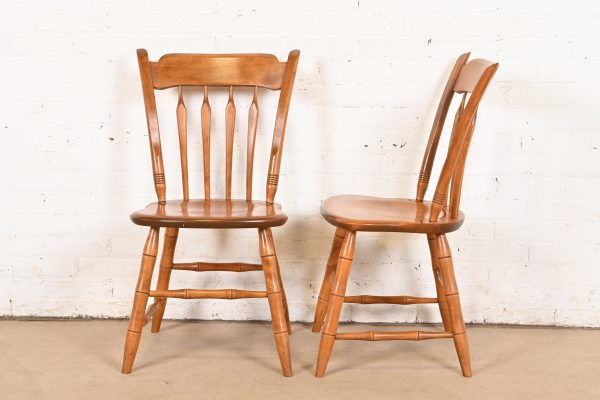 Ethan Allen American Carved Solid Maple Spindle Back Dining Chairs or Side Chairs, Pair - Image 9
