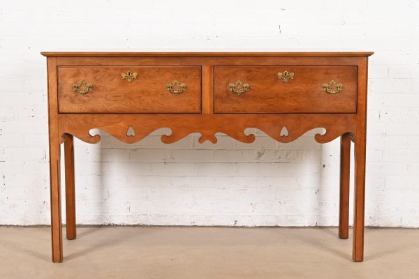Baker Furniture Style Georgian Burl Wood and English Yew Wood Sideboard Credenza