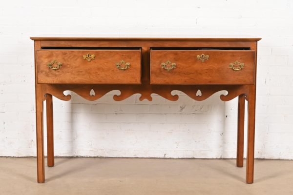 Baker Furniture Style Georgian Burl Wood and English Yew Wood Sideboard Credenza - Image 5