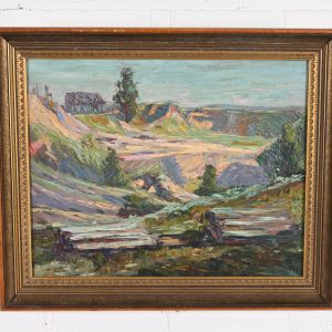 Original Signed R. Bevan Valley Landscape Oil Painting in Carved Giltwood Frame