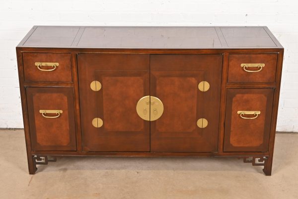 Michael Taylor for Baker Hollywood Regency Chinoiserie Burled Walnut Sideboard Credenza, Circa 1970s - Image 2