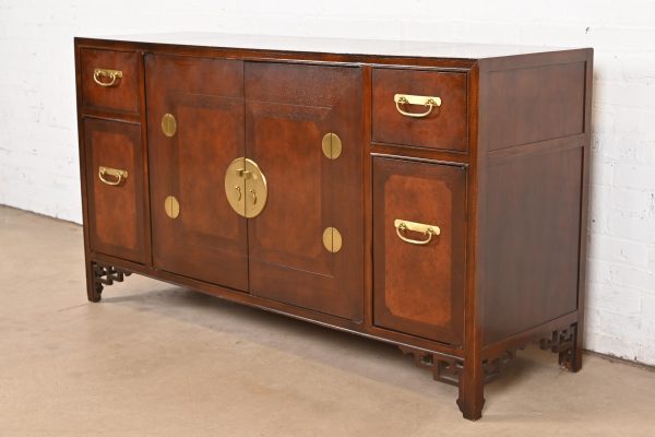 Michael Taylor for Baker Hollywood Regency Chinoiserie Burled Walnut Sideboard Credenza, Circa 1970s - Image 3