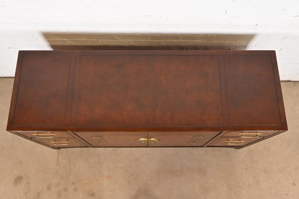 Michael Taylor for Baker Hollywood Regency Chinoiserie Burled Walnut Sideboard Credenza, Circa 1970s - Image 9