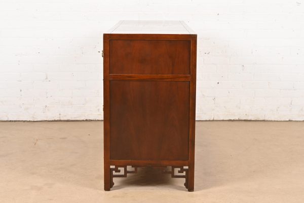 Michael Taylor for Baker Hollywood Regency Chinoiserie Burled Walnut Sideboard Credenza, Circa 1970s - Image 10