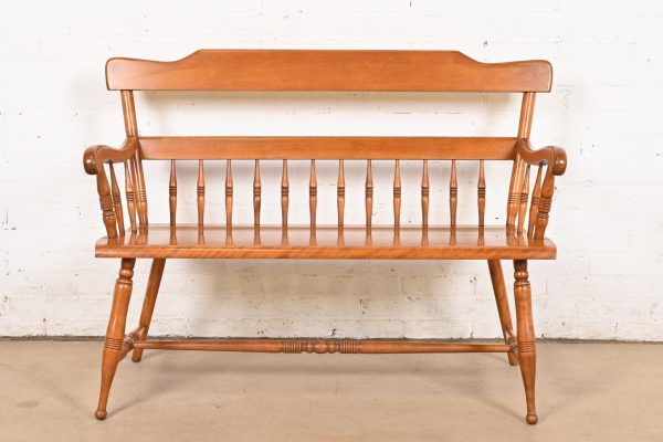 Ethan Allen American Colonial Carved Solid Maple Spindle Bench - Image 2